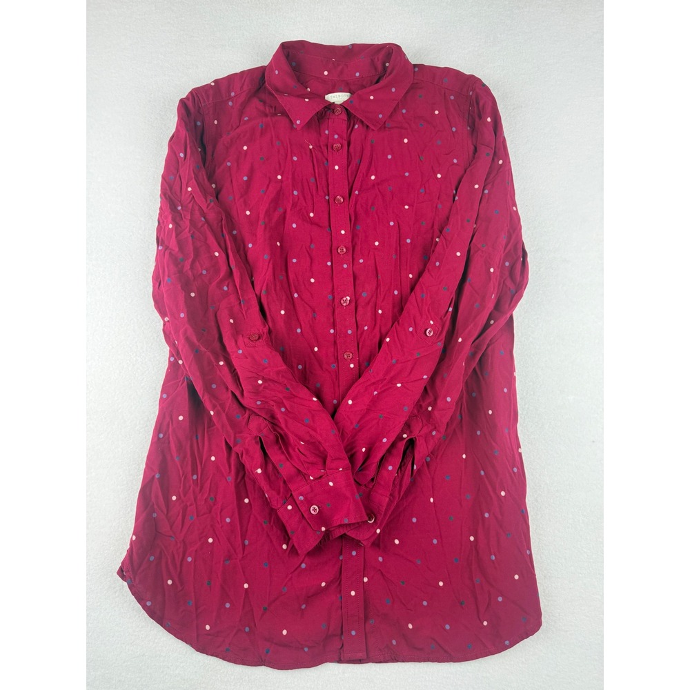 Talbots Womens Red Polka Dot Long Sleeve Roll Tab Button Down Rayon Shirt Size S